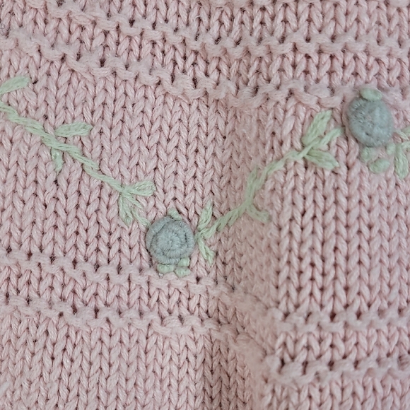 Vintage Women Bobble 3D Knit Sweater Size M Ramie Pink Embroidered Mock Granny - Picture 4 of 13